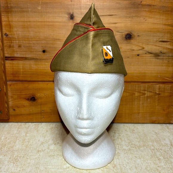 1952 Korean War Army Tan Khaki Garrison Cover cap With Mobile Repair Pin - Picture 6 of 9